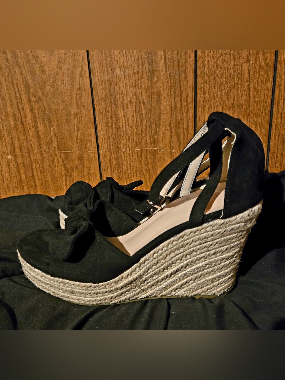 Black Espadrille Wedge Sandals with Bow